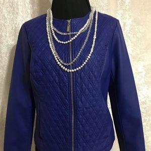 Bright Blue Alfani Fitted Jacket Faux leather sz M